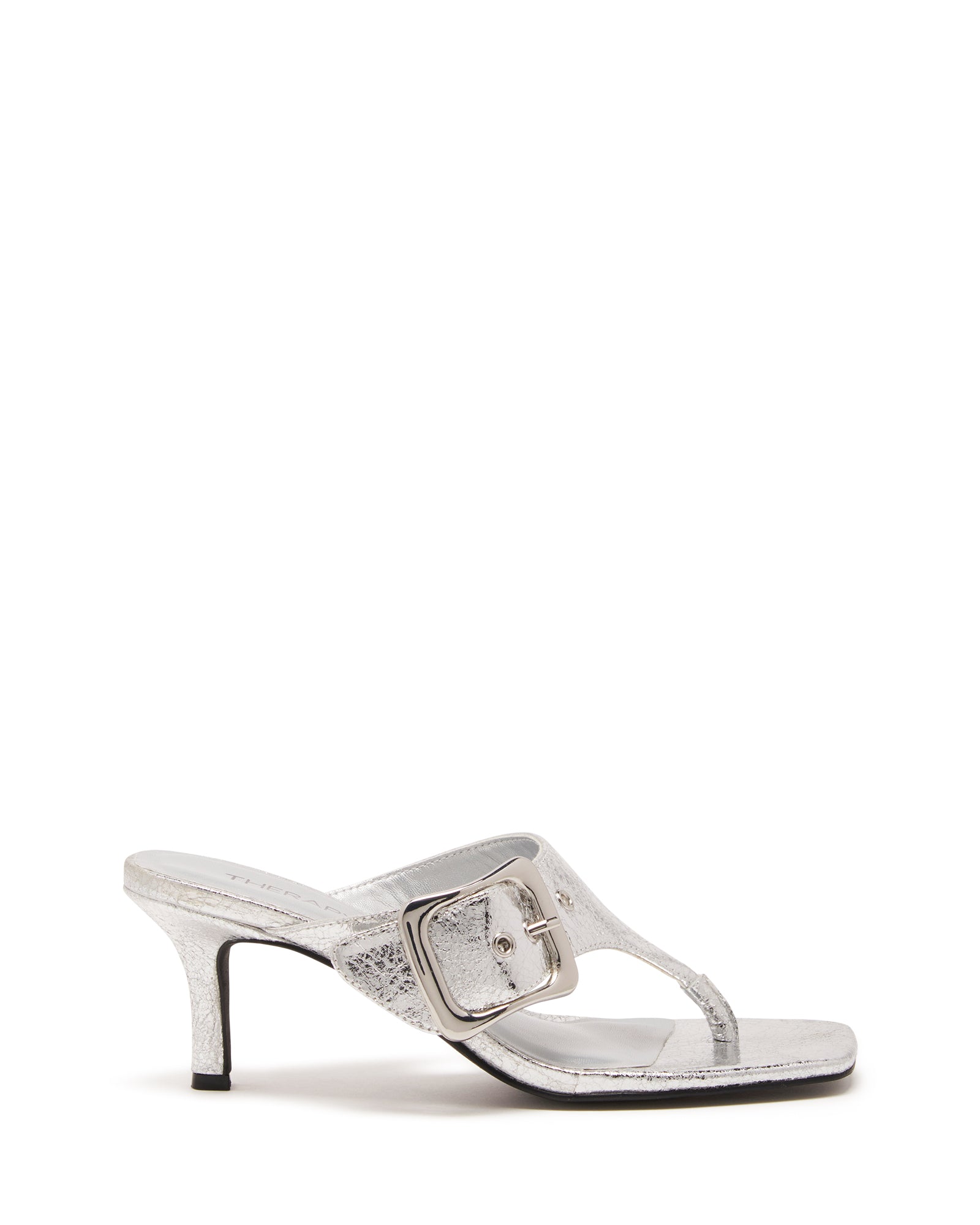 Jade Thong Heel Silver Cracked Metallic