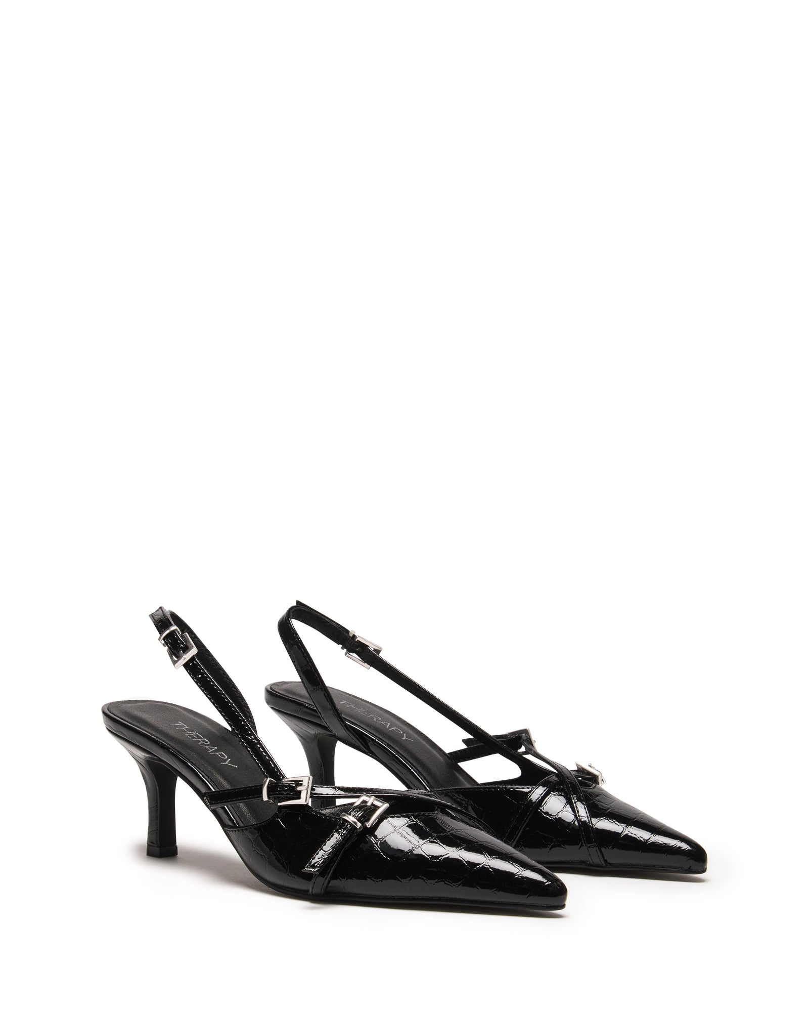 Juicy Slingback Pump Black Patent Croc