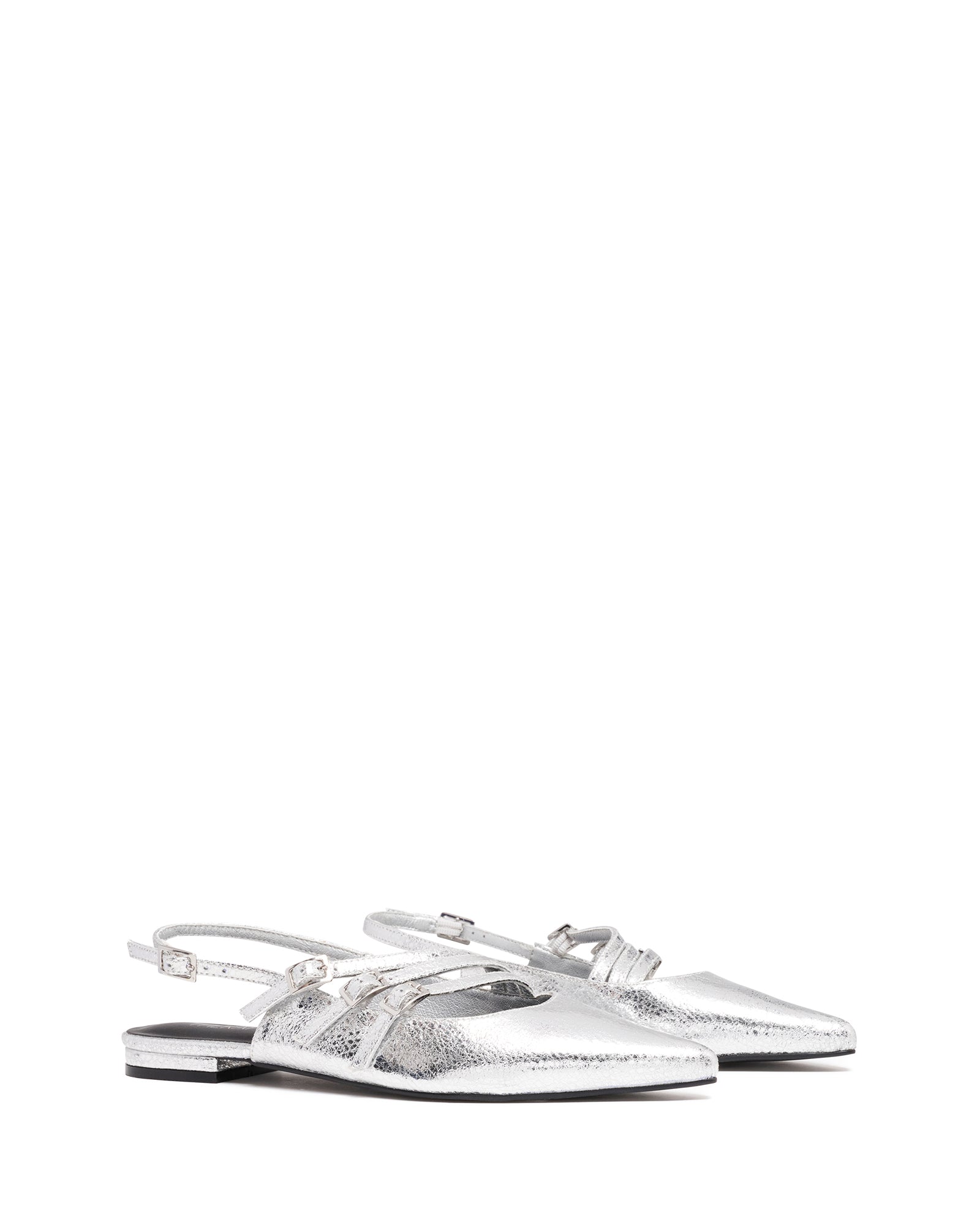 Lisst Slingback Flat Silver Cracked Metallic