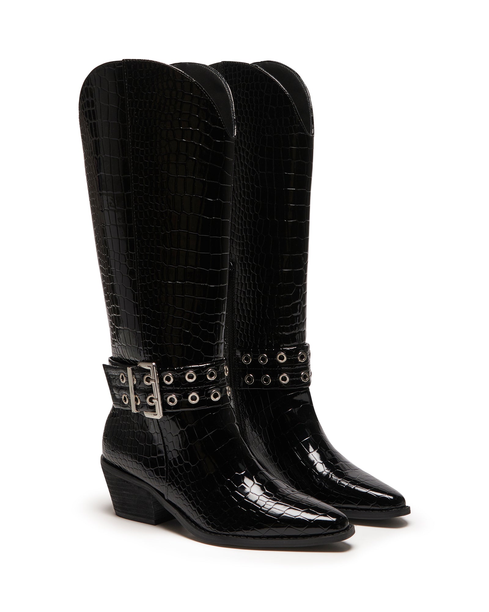 Maiden Cowboy Boot Black Patent Croc