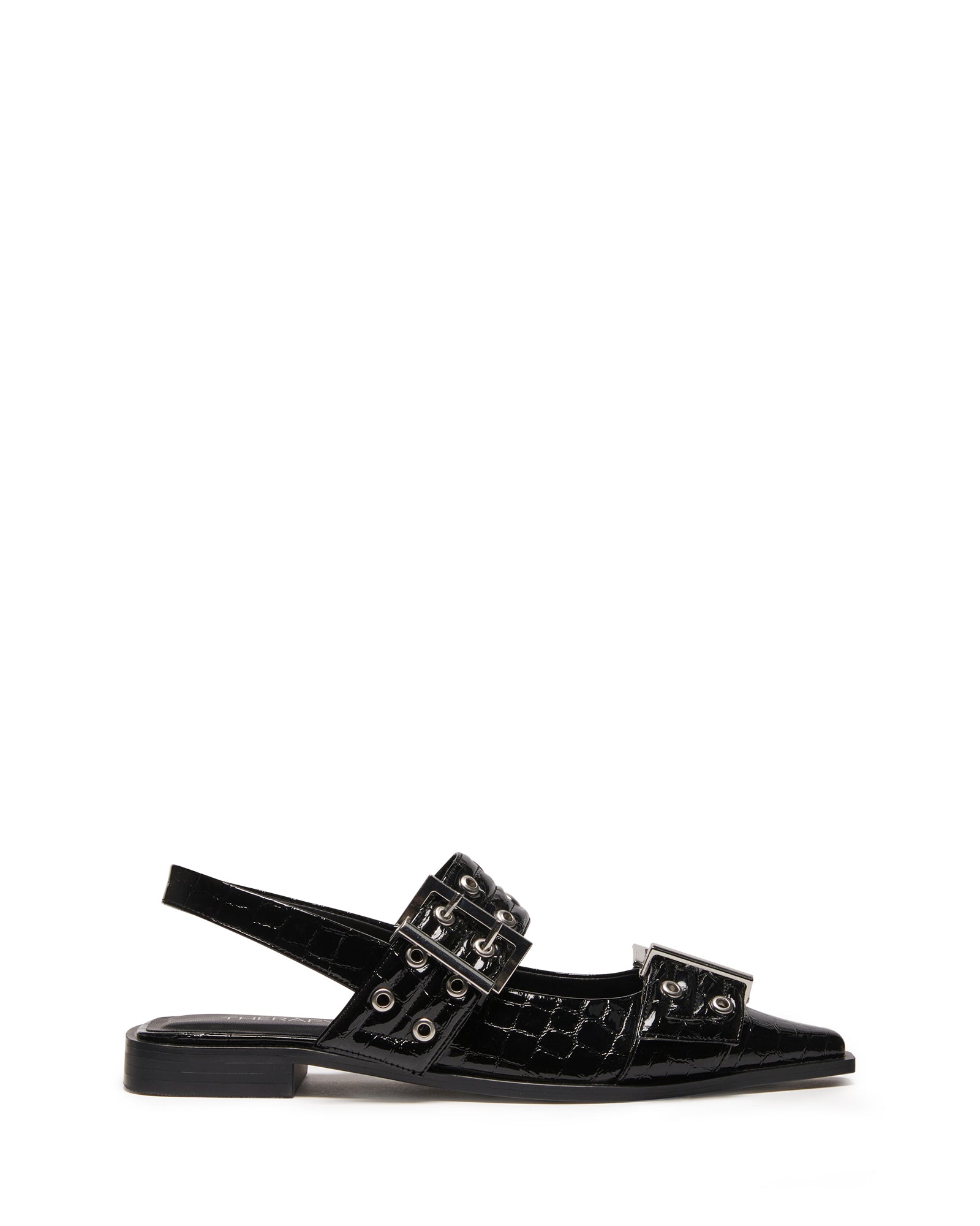 Matilda Pointed Flat Black Patent Croc