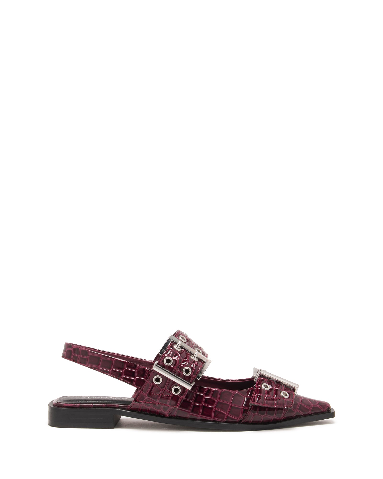 Matilda Pointed Flat Cherry Patent Croc