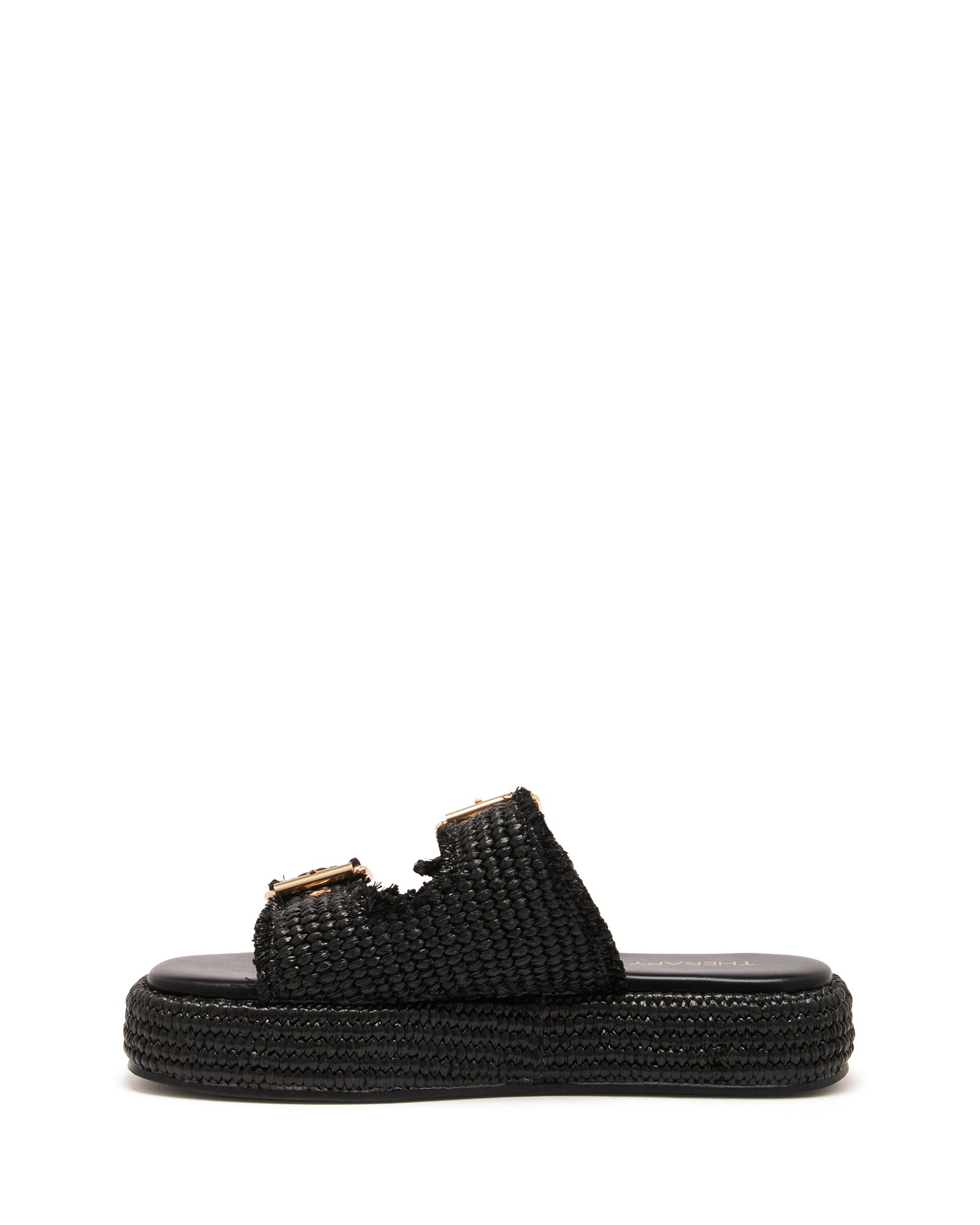 Rustic Flatform Sandal Black Raffia