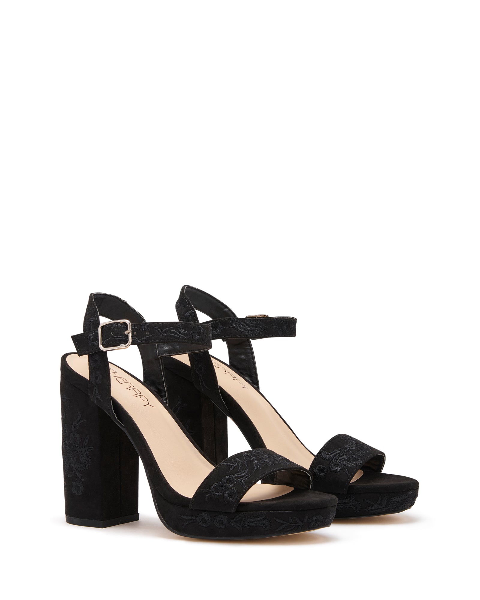 Yolanda Floral Heel Black