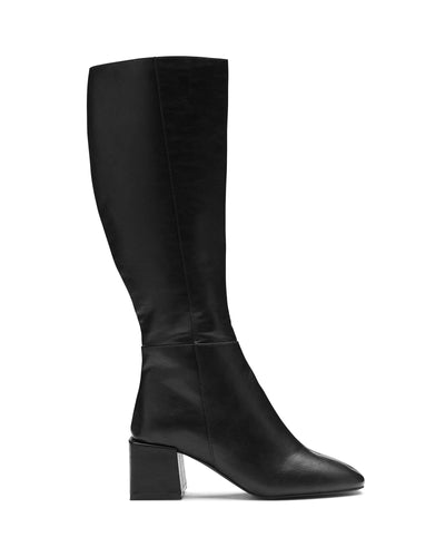 WMNS Lace Front Knee High Boots - Low Heels / Black